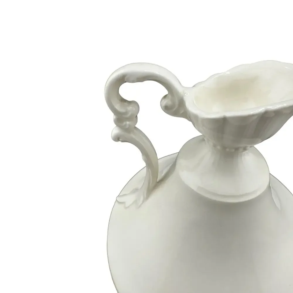 Vintage Czechoslovakian MCM White Olive Oil Pitcher Delicate Scrolled Handle